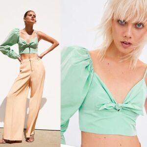 ZARA Limited Edition Puff Sleeve One Shoulder Crop Top Size Small